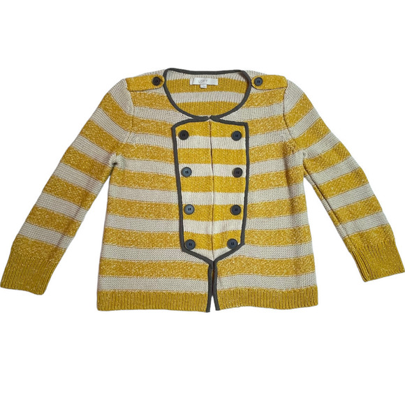 LOFT Mustard Yellow and Cream Striped Military Style Cardigan Women’s Size Small - Picture 4 of 8